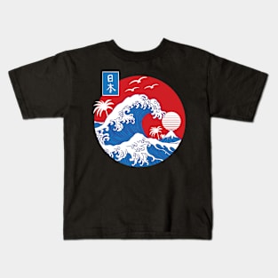 Great Wave off Kanagawa circle Kids T-Shirt